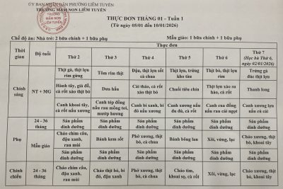 Thực đơn Tuần 01/01/2026